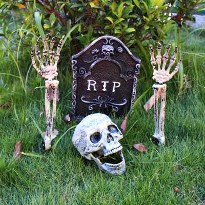 Mitcien Halloween Decorations Outdoor Scary Yard Graveyard Lawn Garden Decorations Clearance - Skeleton Stakes, Skull, and Tombstone RIP Set for Halloween Decor Props